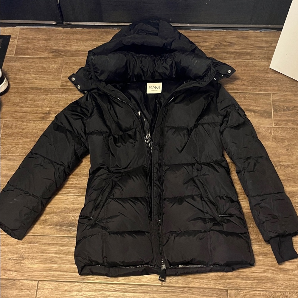 Sam. SoHo Down coat, matte black, women’s large